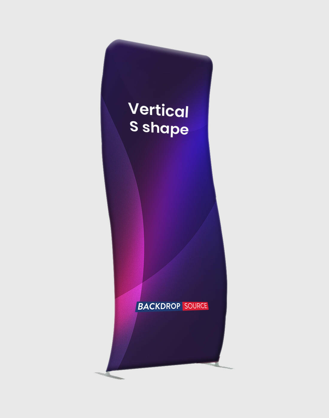 Vertical S Shape Tension Fabric Display Stands, ideal for exhibitions and trade shows, showcasing brand messages clearly.