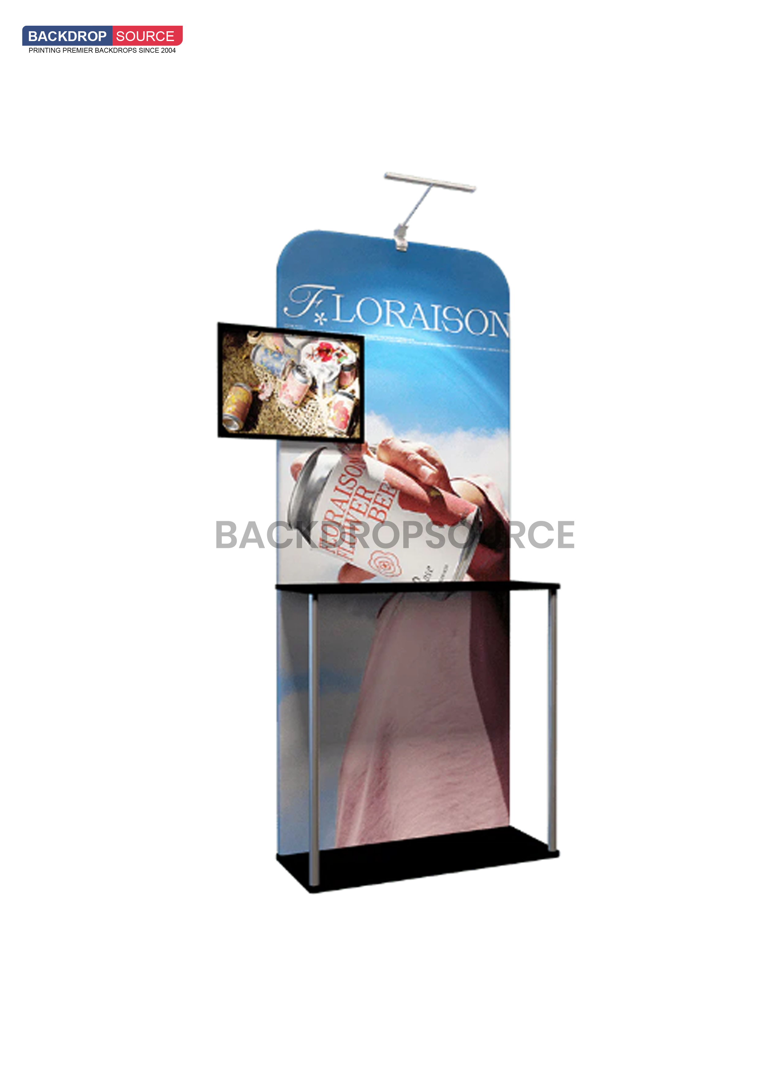 Exhibit Display stand with Shelves & TV mount.