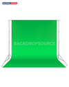 Chroma Key green backdrop with  backdrop stand, perfect for professional photography and video studio setups.