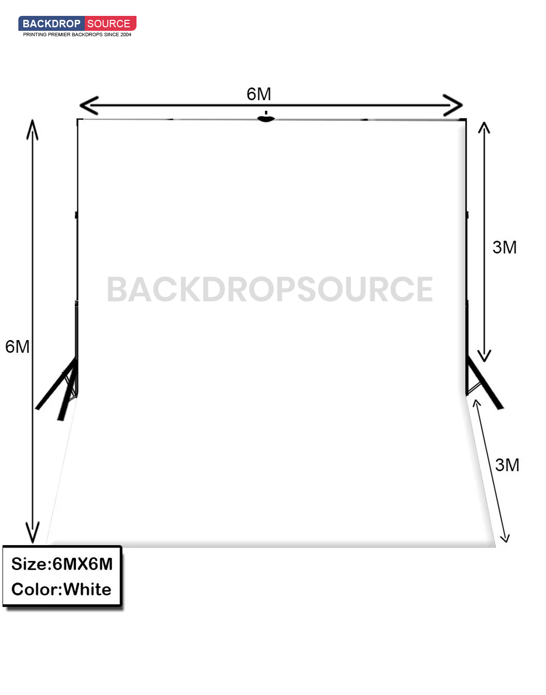 6m W x 6m H White Photography Backdrop with Backdrop Stand.