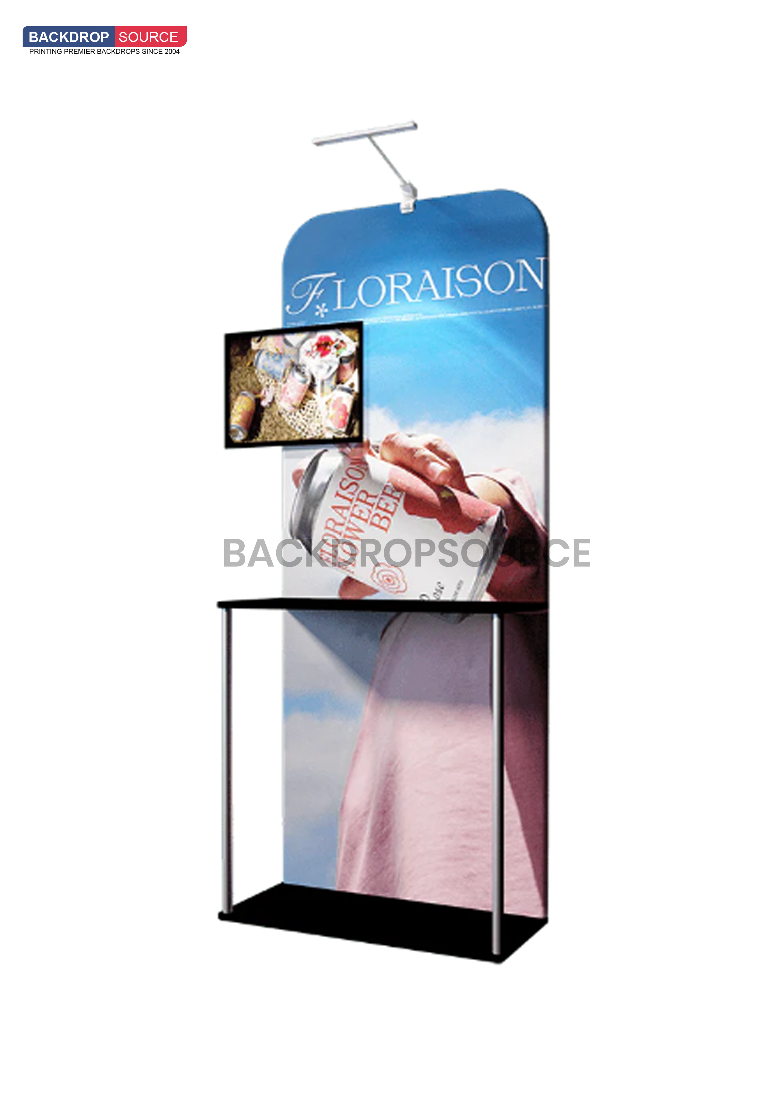 Exhibit Display stand with Shelves & TV mount.