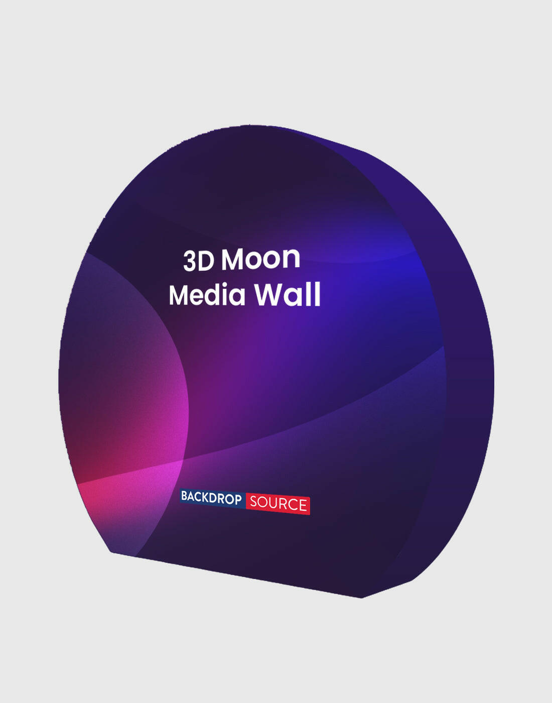 3D MOON Tension Fabric Media Wall display for events, featuring innovative 3D structure and durable, vibrant tension fabric.