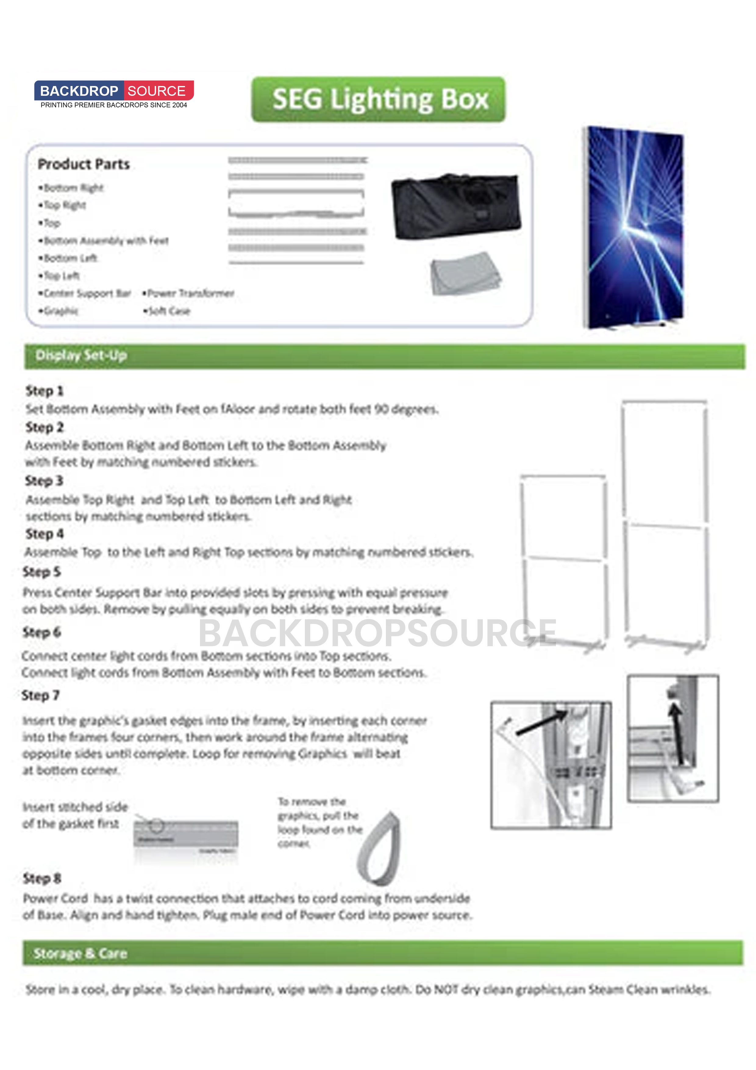 SEG Frameless Fabric LED Light Box Display - 1m W x 2m H.
