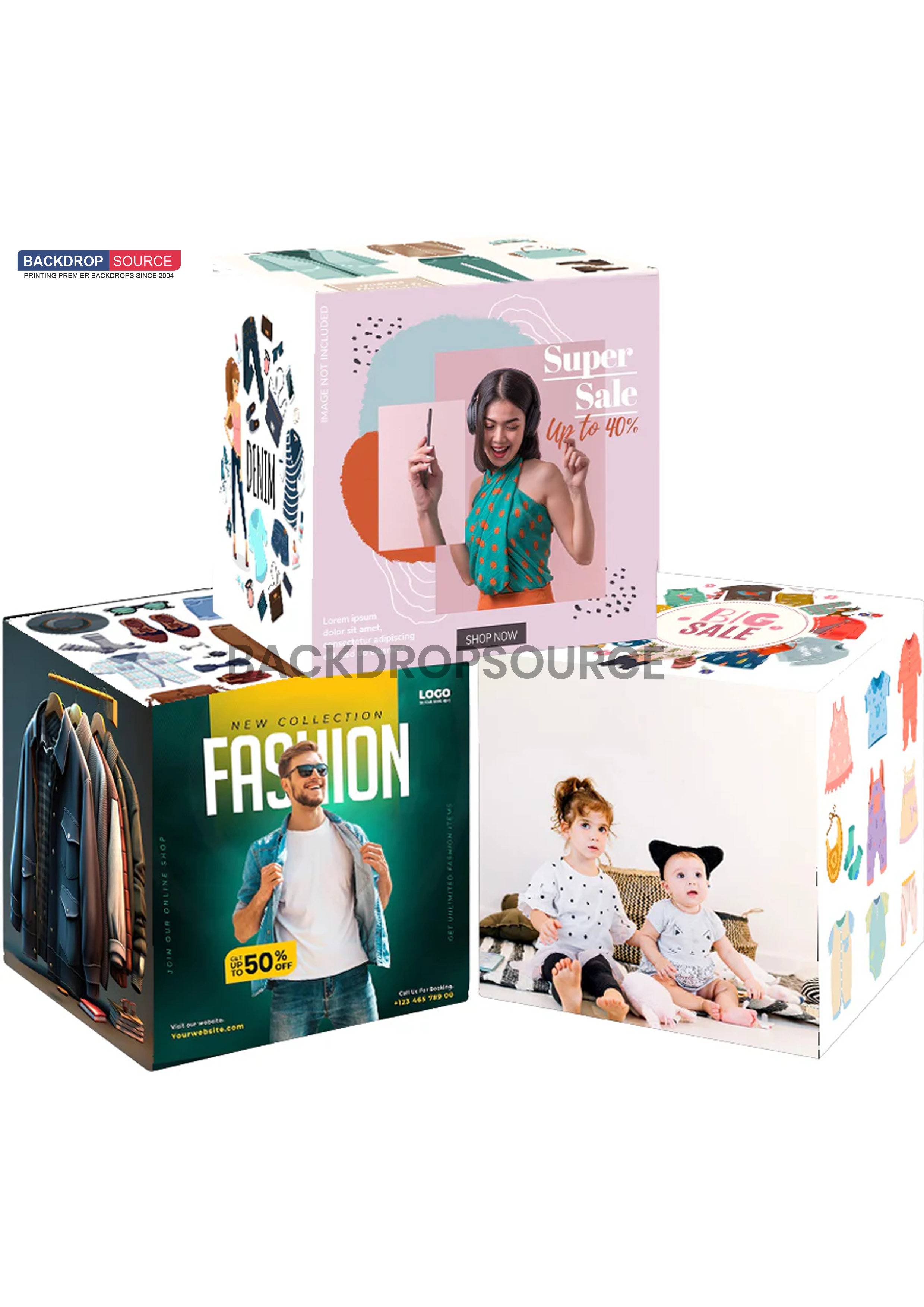 3 Sets of Stretch Fabric Displays for Product Showcase.