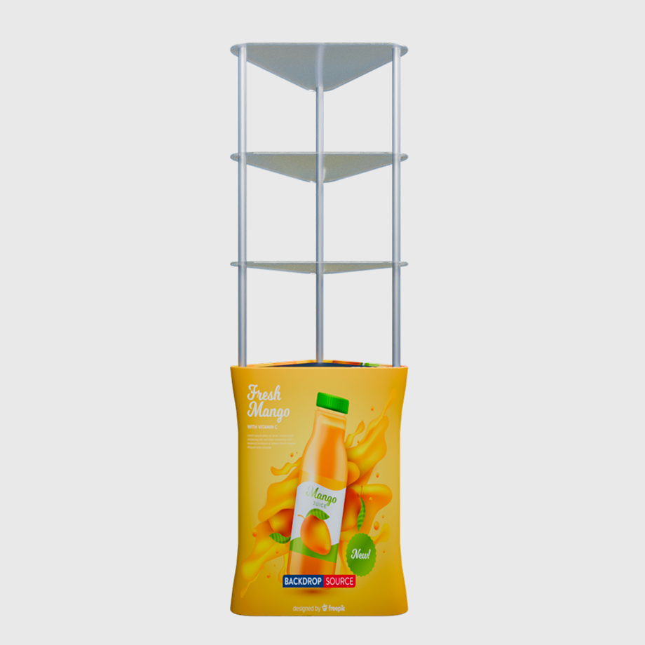 Triangular Counter Display with Triple Shelves.