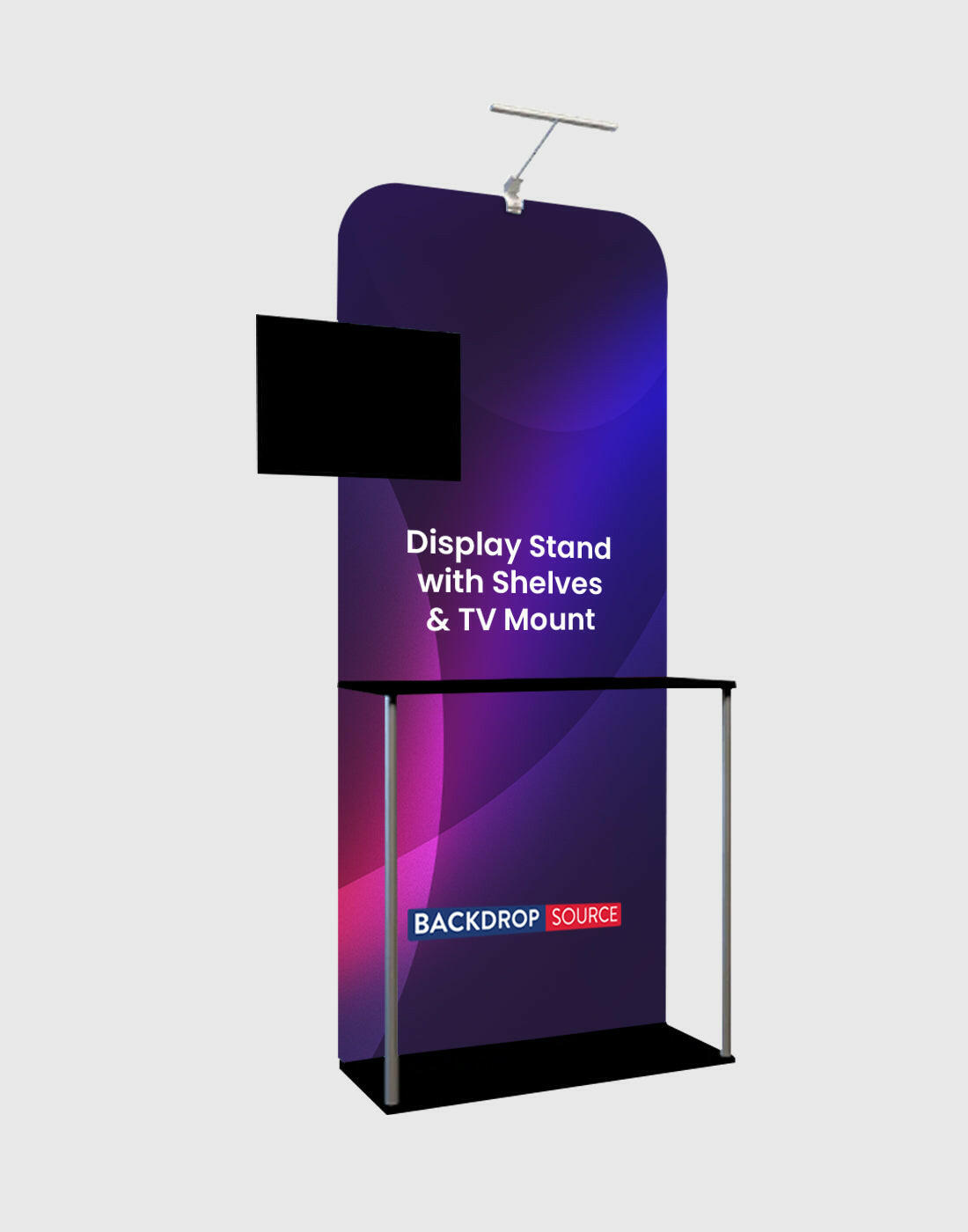 Exhibit Display stand with Shelves & TV mount.