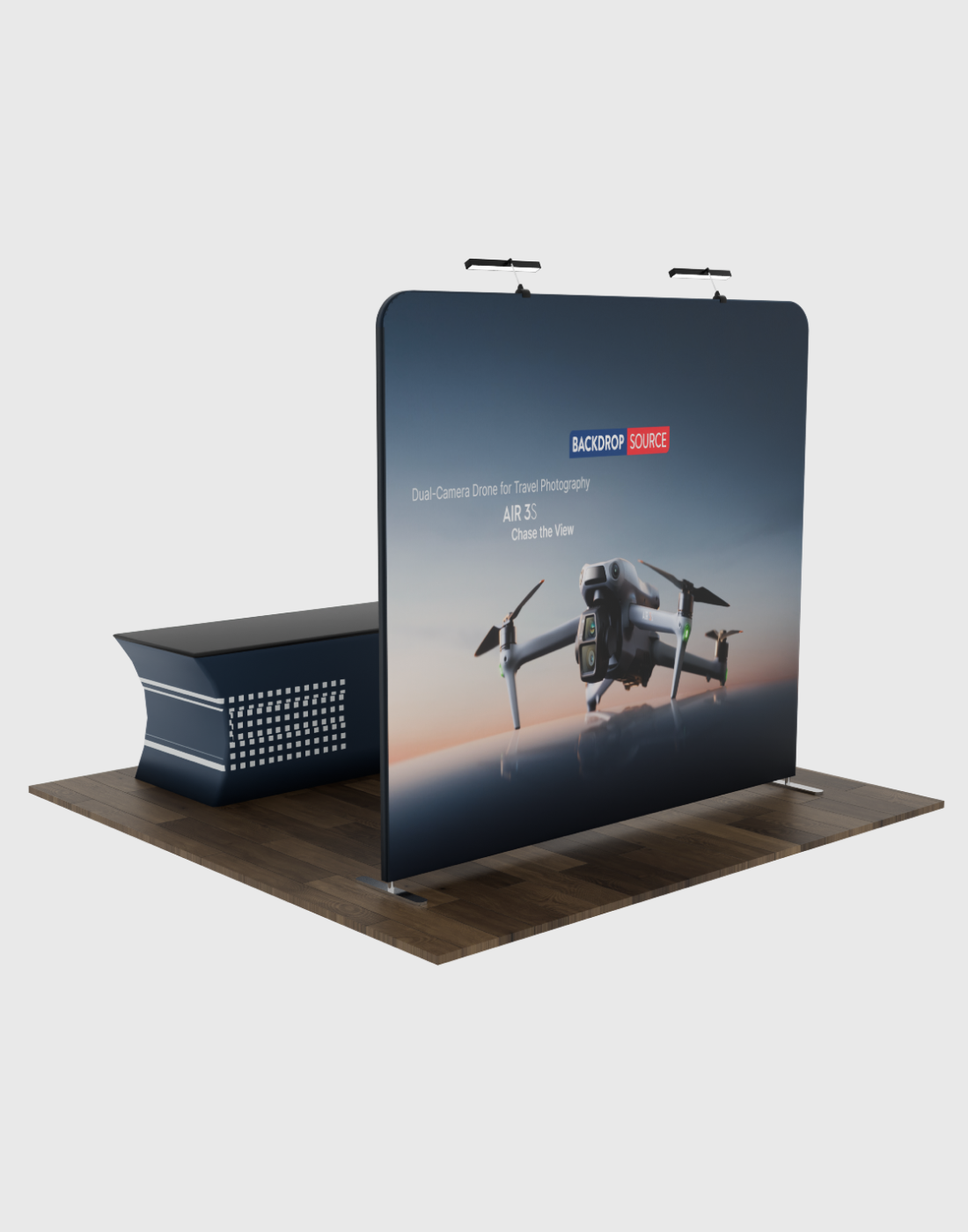 Compact 3mx3m Booth Kit with Backwall and Table Cover.