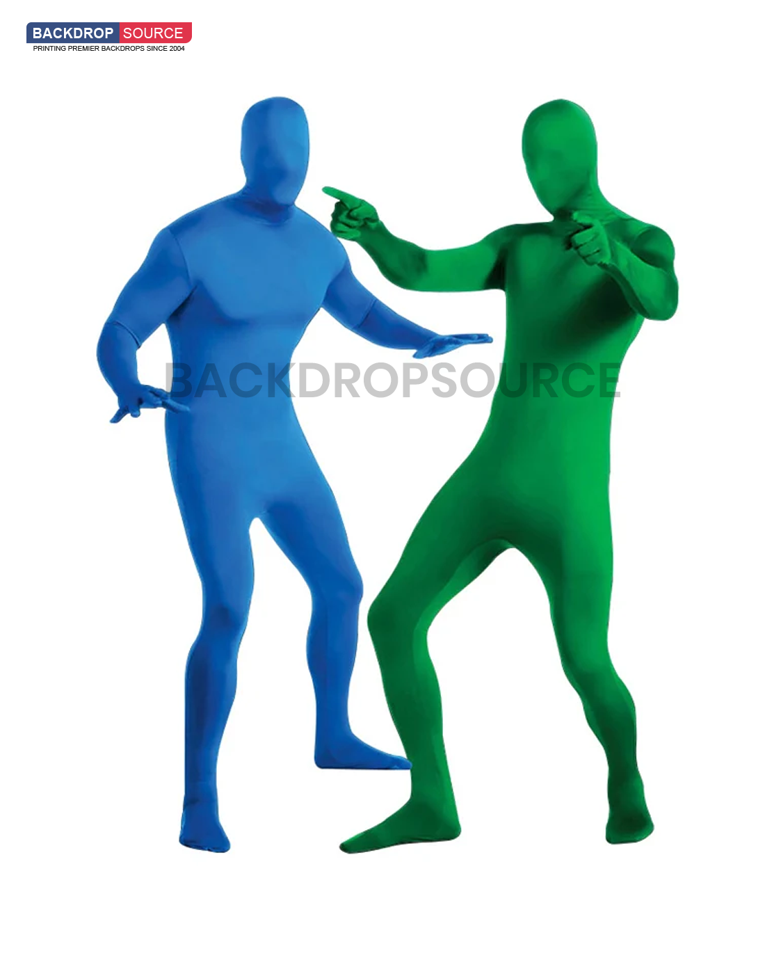 Person wearing a full body suit in chroma key green for video editing and visual effects applications