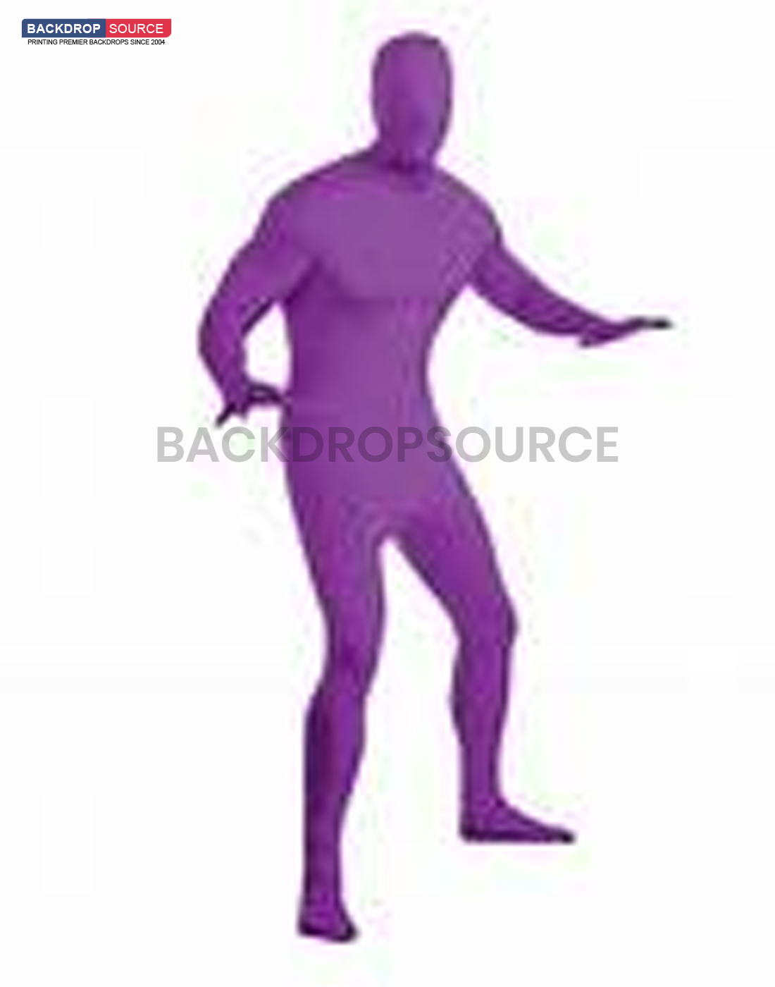 Person wearing a full body suit in chroma key green for video editing and visual effects applications