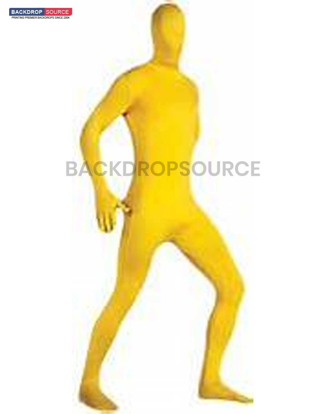 Person wearing a full body suit in chroma key green for video editing and visual effects applications