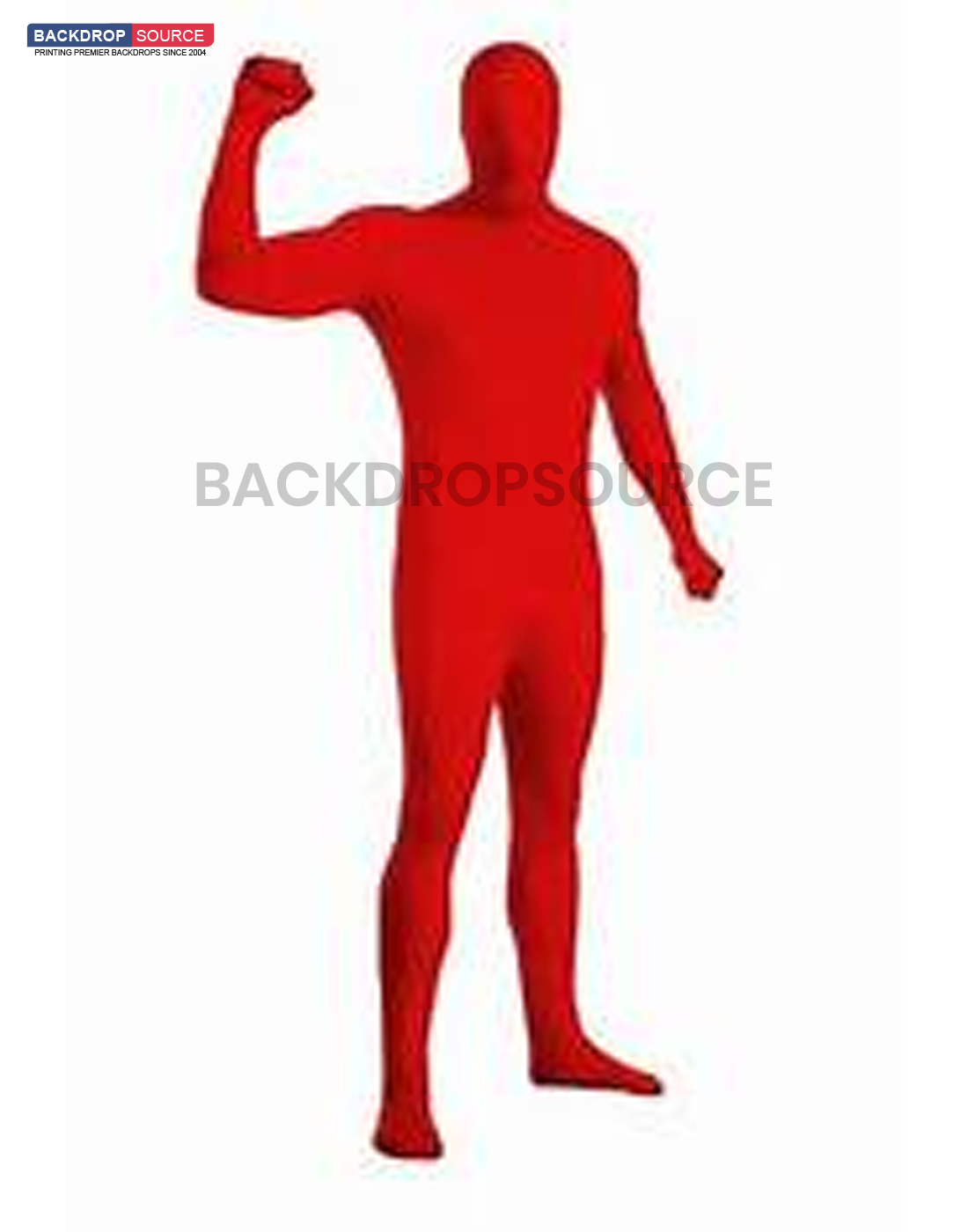 Person wearing a full body suit in chroma key green for video editing and visual effects applications
