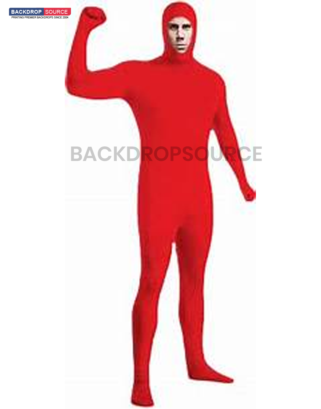 Person wearing a full body suit in chroma key green for video editing and visual effects applications