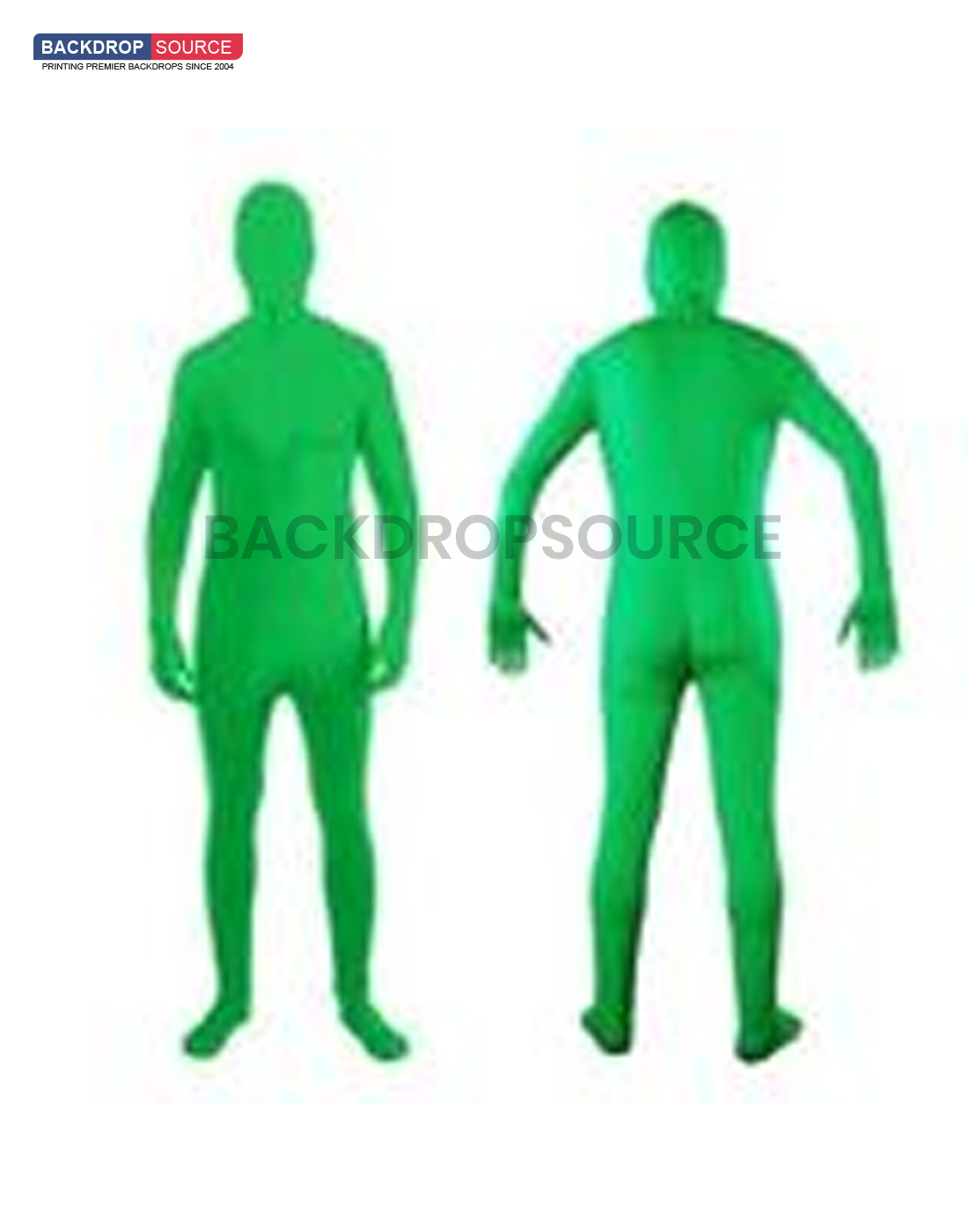 Person wearing a full body suit in chroma key green for video editing and visual effects applications