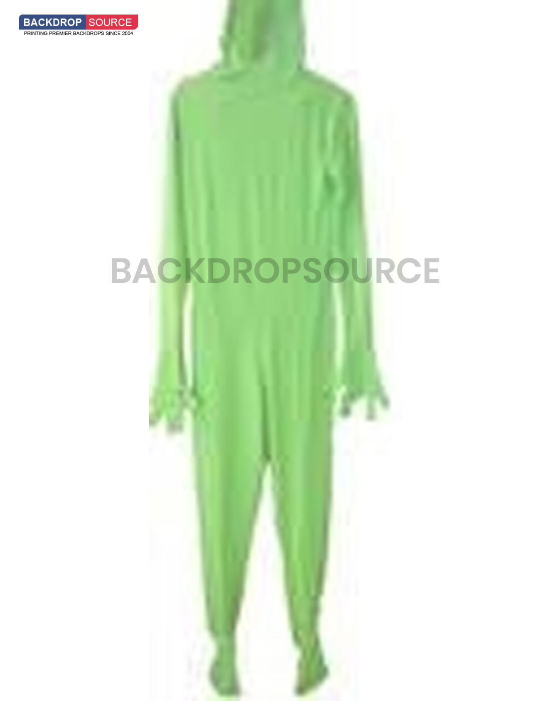 Person wearing a full body suit in chroma key green for video editing and visual effects applications