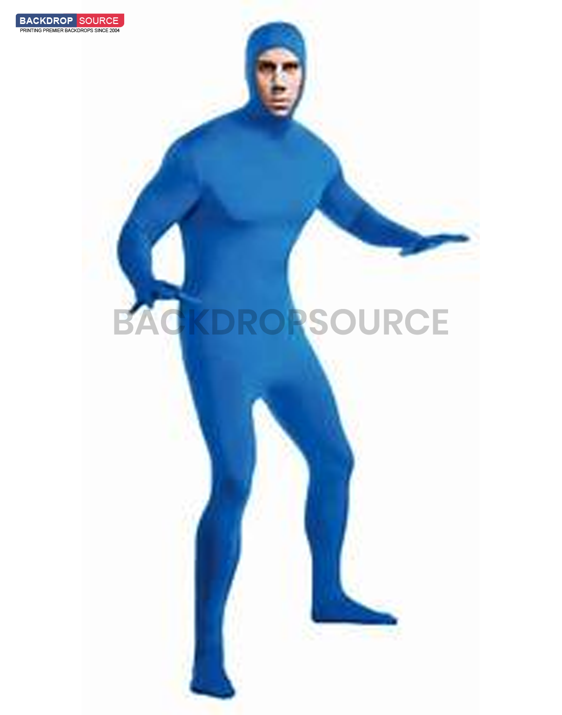 Person wearing a full body suit in chroma key green for video editing and visual effects applications
