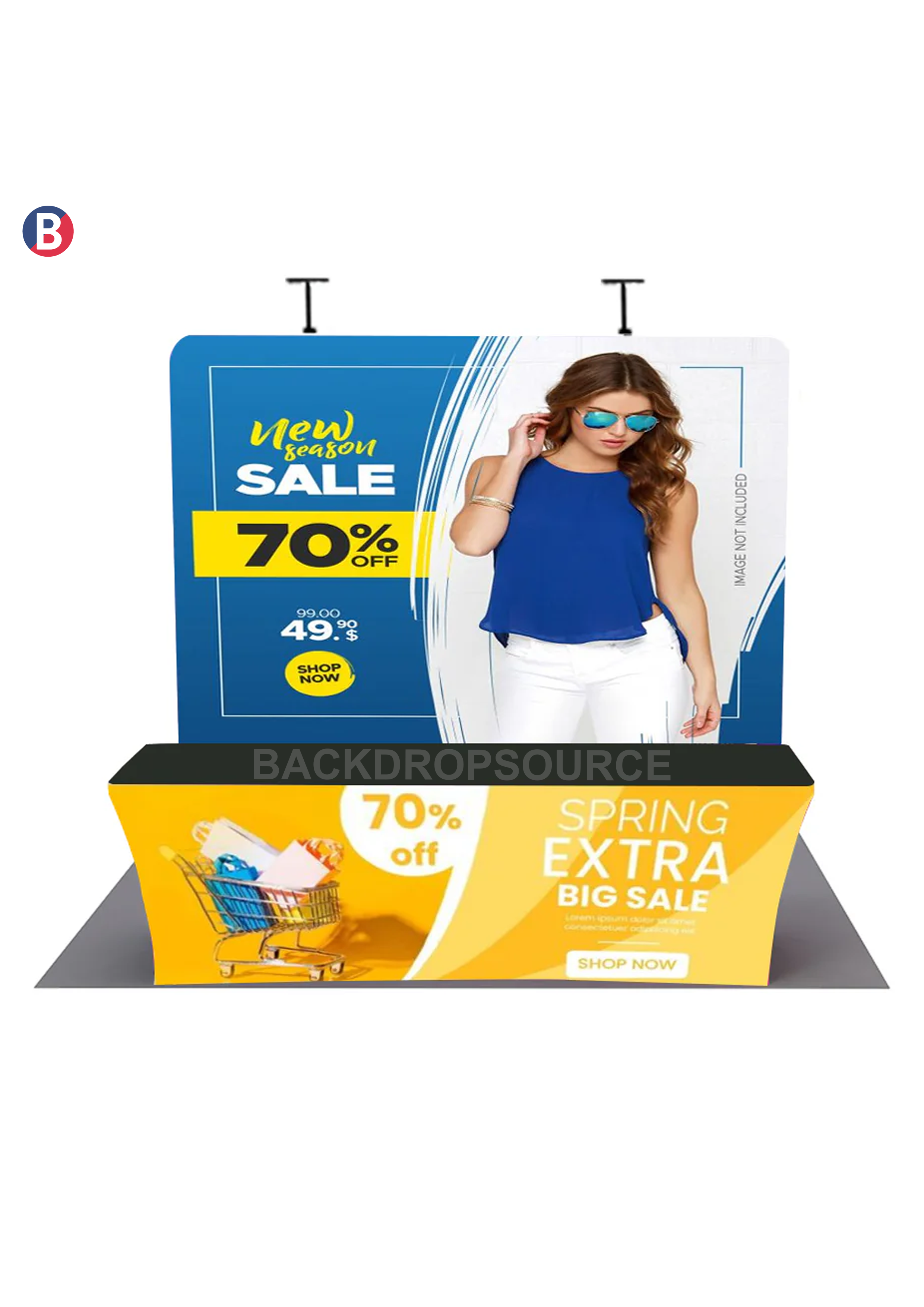 Compact 3mx3m Booth Kit with Backwall and Table Cover.