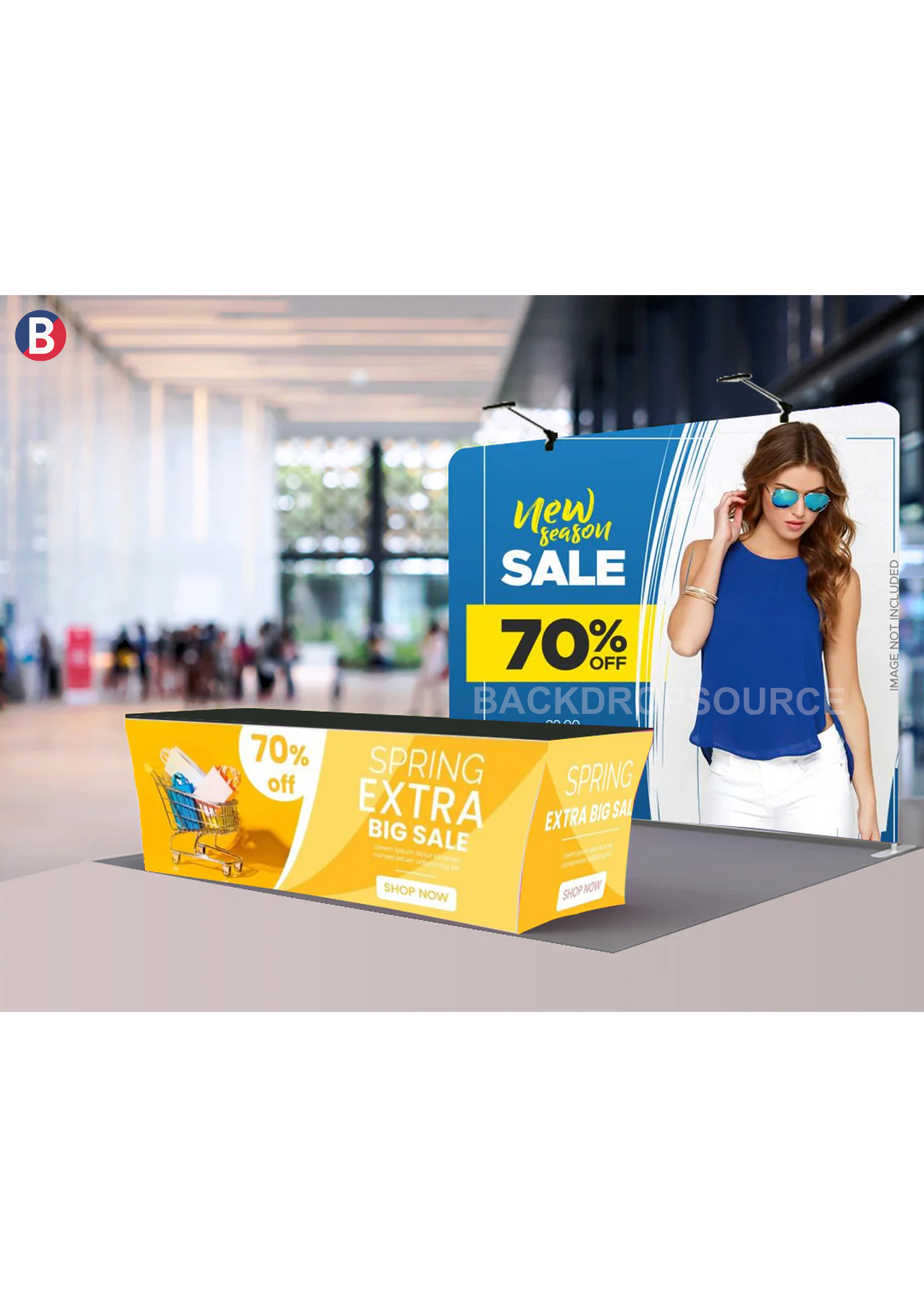 Compact 3mx3m Booth Kit with Backwall and Table Cover.