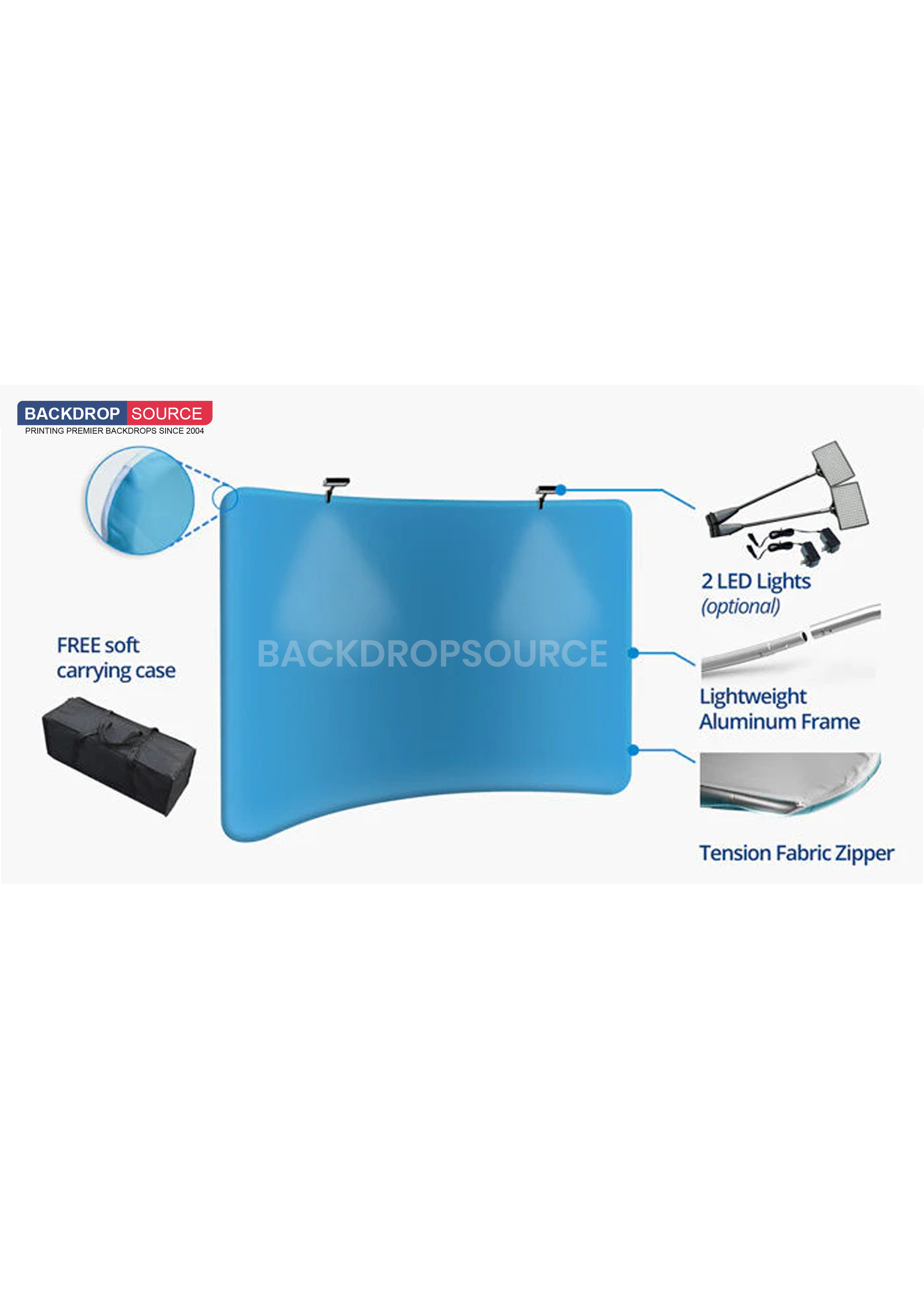 Curved Backwall Kit with Clamping Lights.