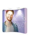 Curved tension fabric backdrop display for professional events and exhibitions, durable and easy to assemble.