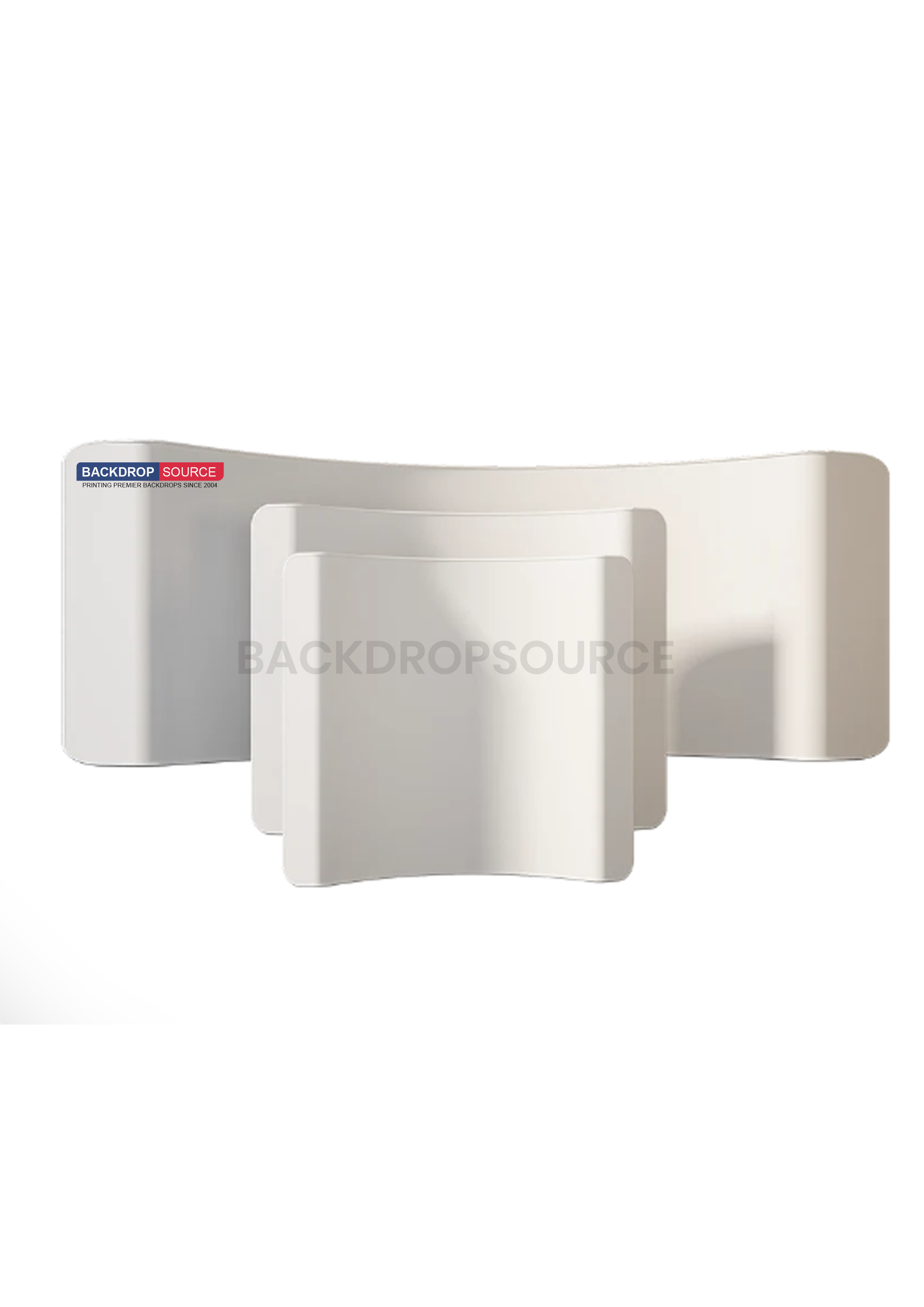 Curved tension fabric backdrop display for professional events and exhibitions, durable and easy to assemble.