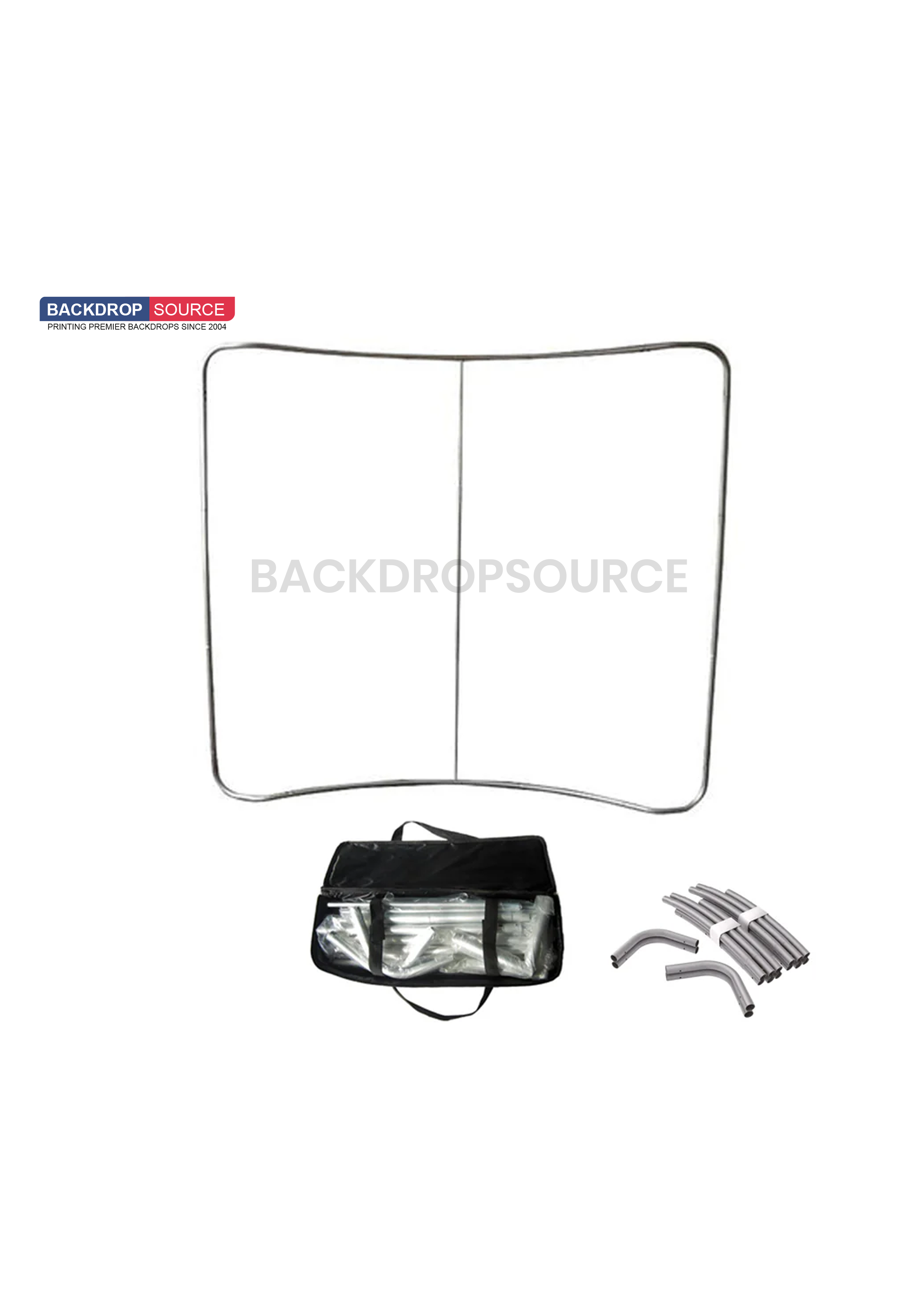 Curved tension fabric backdrop display for professional events and exhibitions, durable and easy to assemble.