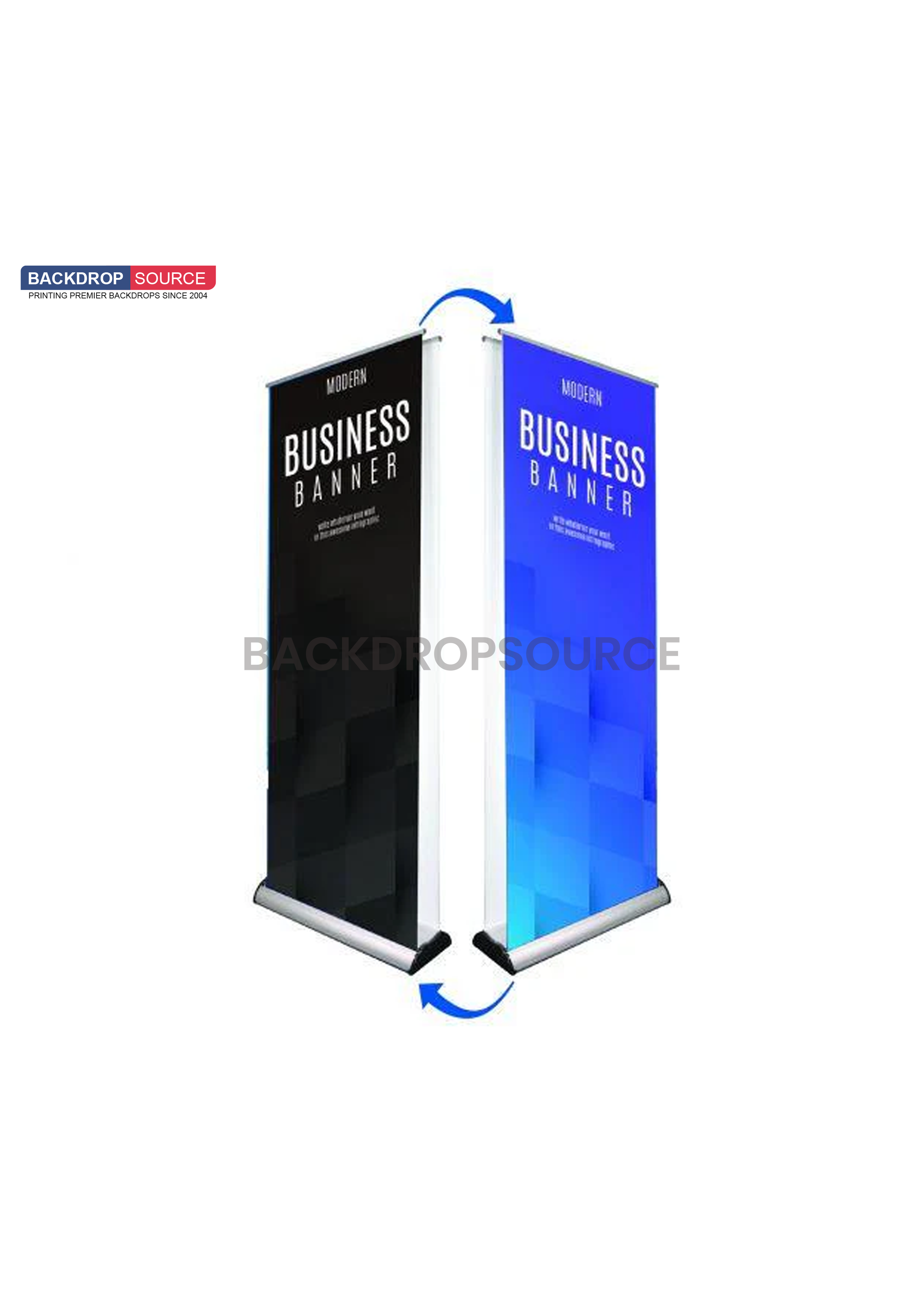 Double-screen wide base Roll Up Banner.