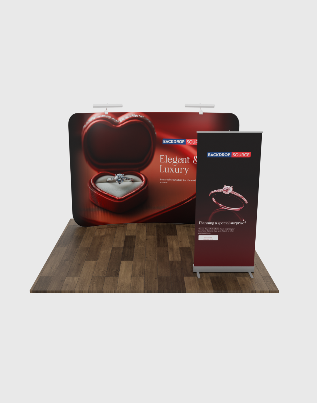 3m x 3m Booth Kit with Backwall and Rollup Banner Stand.