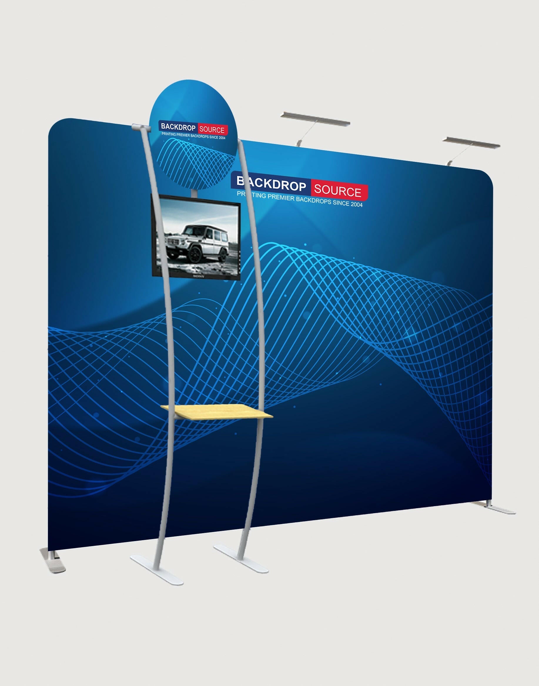 Straight Tension Media Wall with Add-ons.