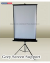 Professional photography setup featuring a grey backdrop with stand, ideal for portrait and studio shoots.
