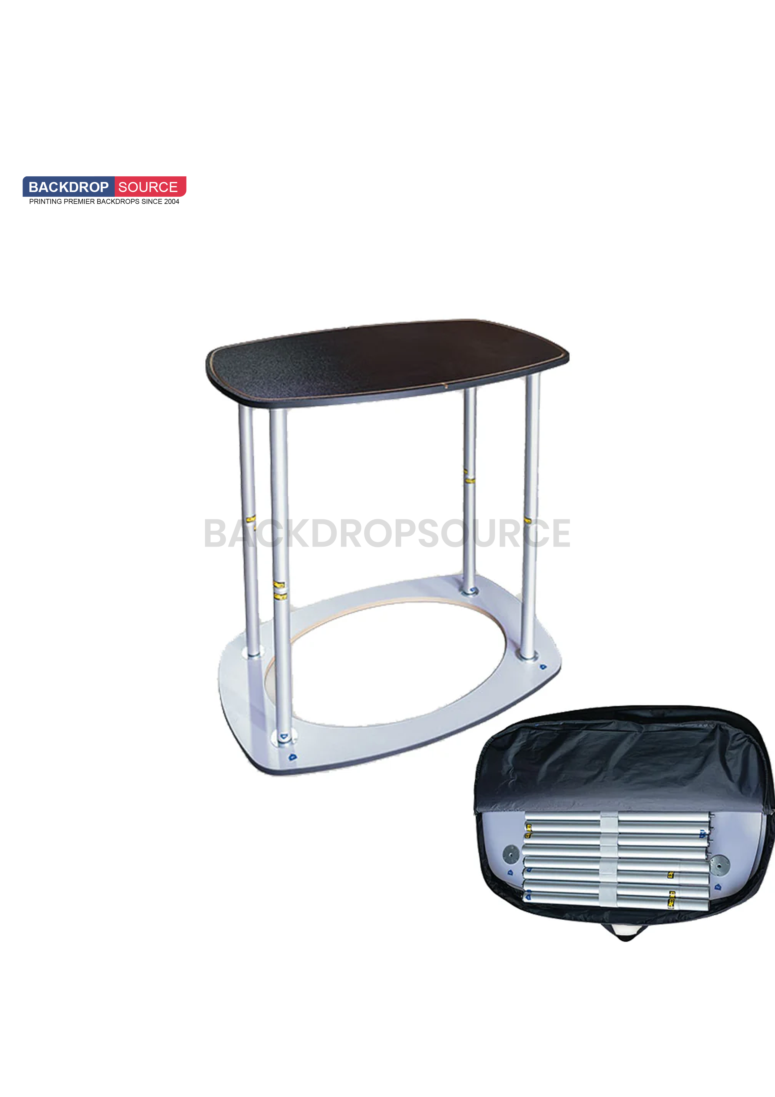 Rectangle fabric display counter for booth exhibitions, portable trade show table for professional event setups.