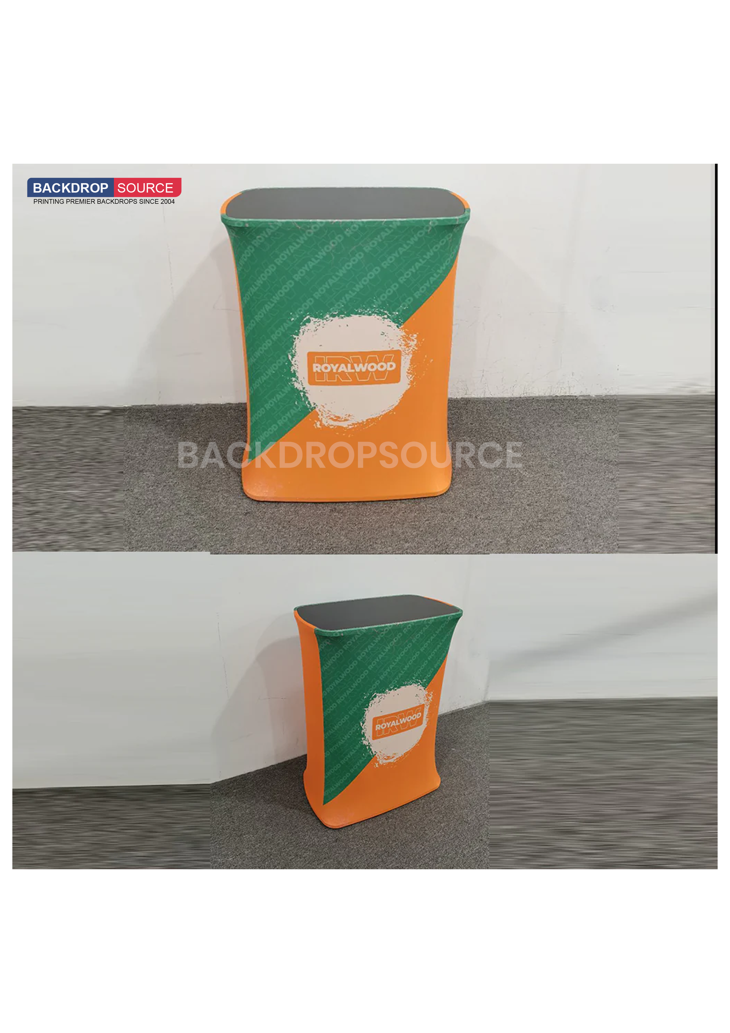 Rectangle fabric display counter for booth exhibitions, portable trade show table for professional event setups.