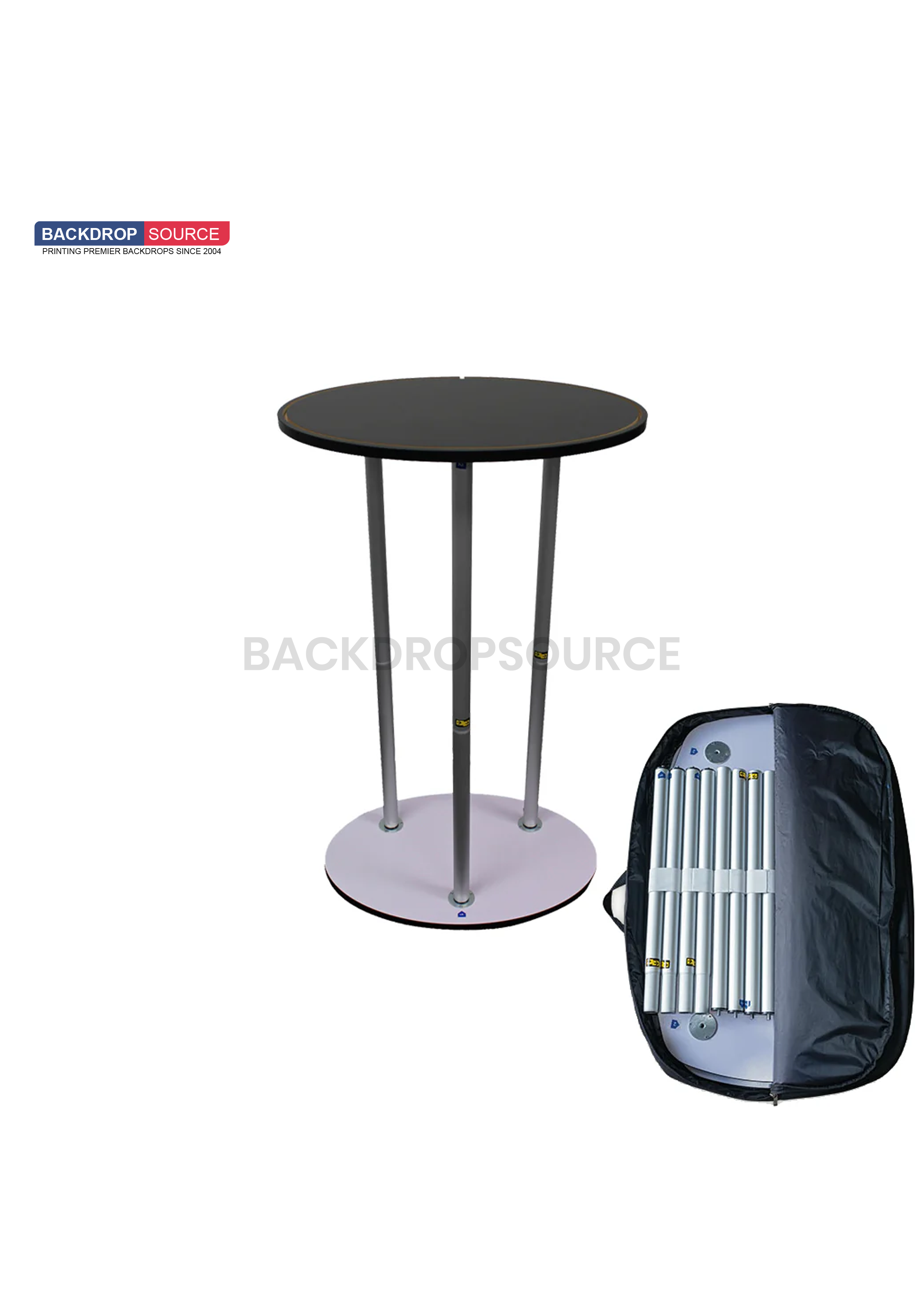 Round fabric display counter used as a podium for exhibitions, offering professional and stylish presentation.