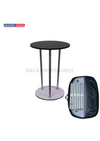 Round fabric display counter used as a podium for exhibitions, offering professional and stylish presentation.