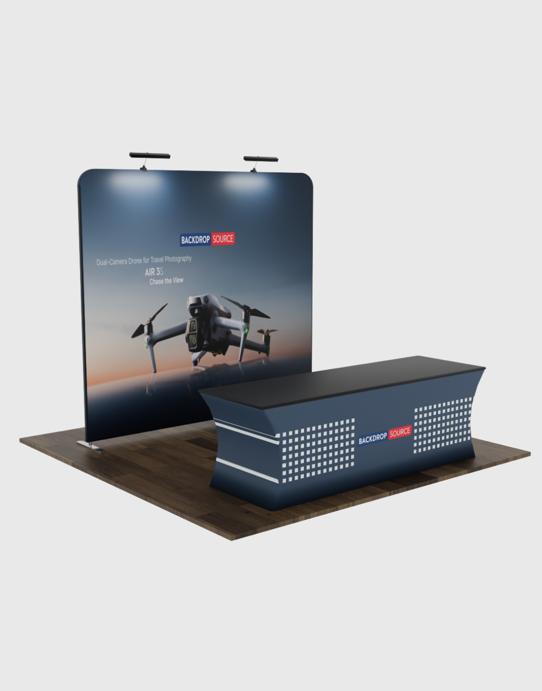 Compact 3mx3m Booth Kit with Backwall and Table Cover.