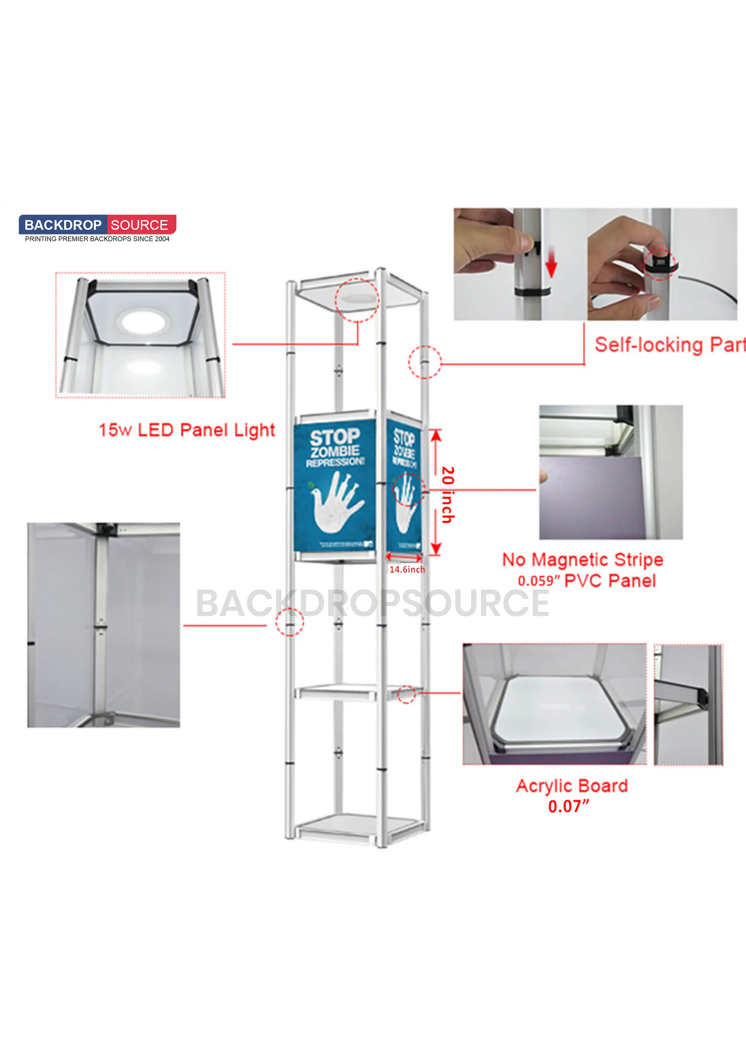 Square Portable Aluminum Spiral Tower Display - 5 Layer Shelves.