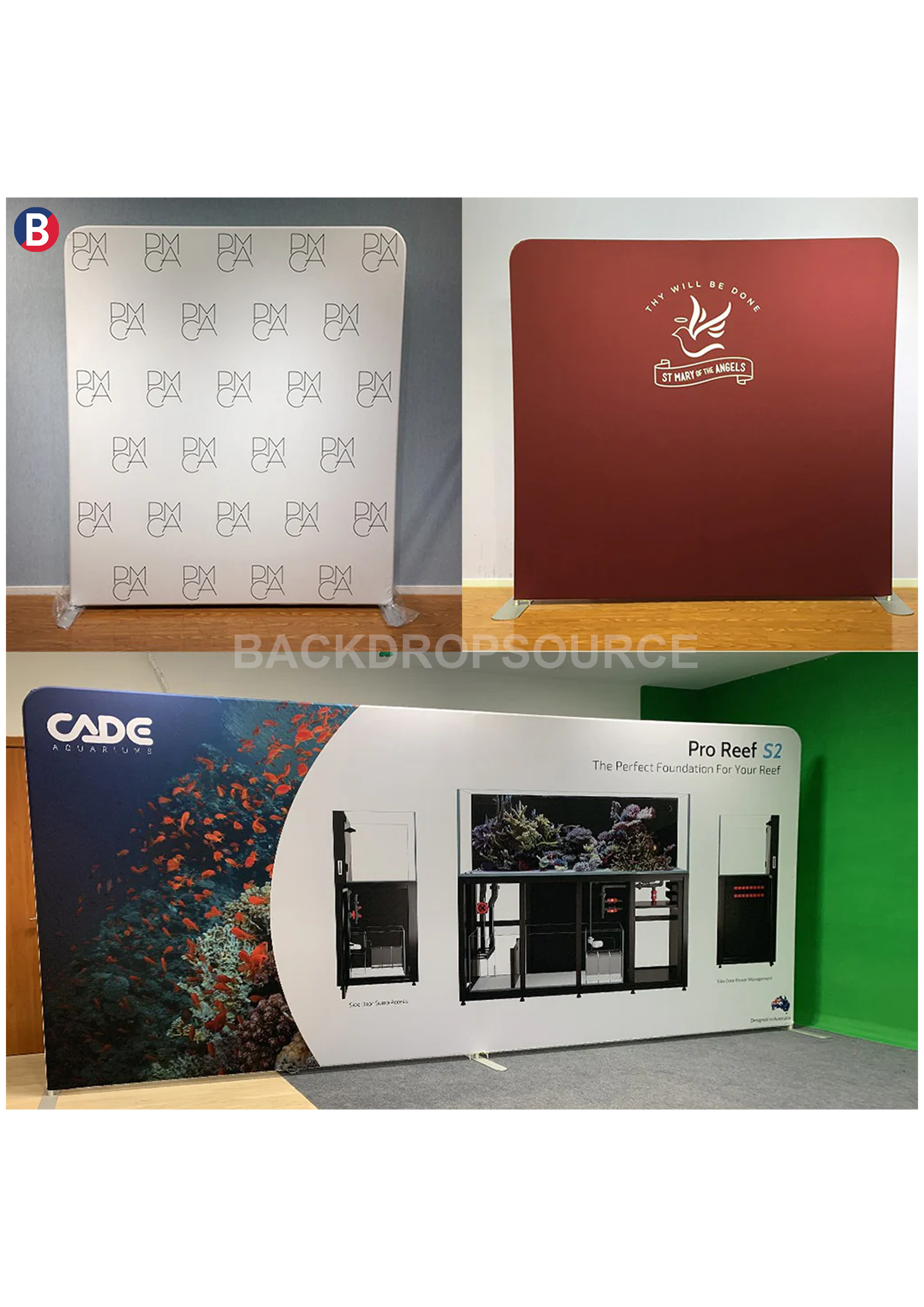 Straight tension fabric backdrop display media wall for events providing professional event branding solutions.