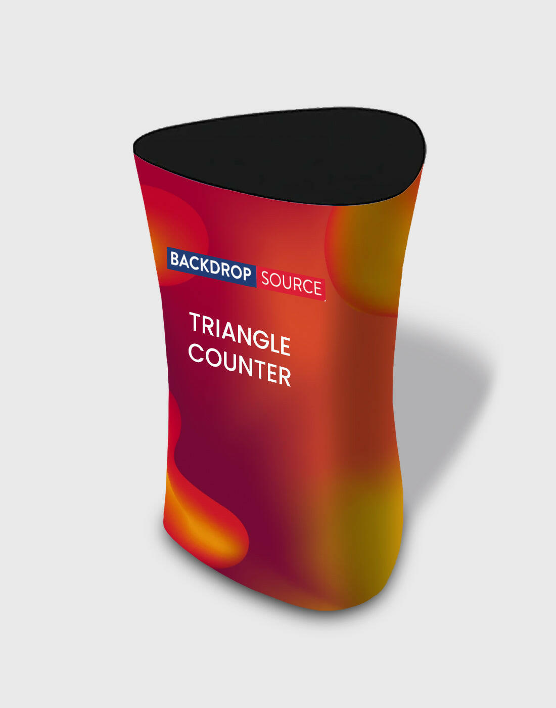 Triangle Fabric Display Counter at podium booth exhibitions, premium quality exhibition stand for events and trade shows.