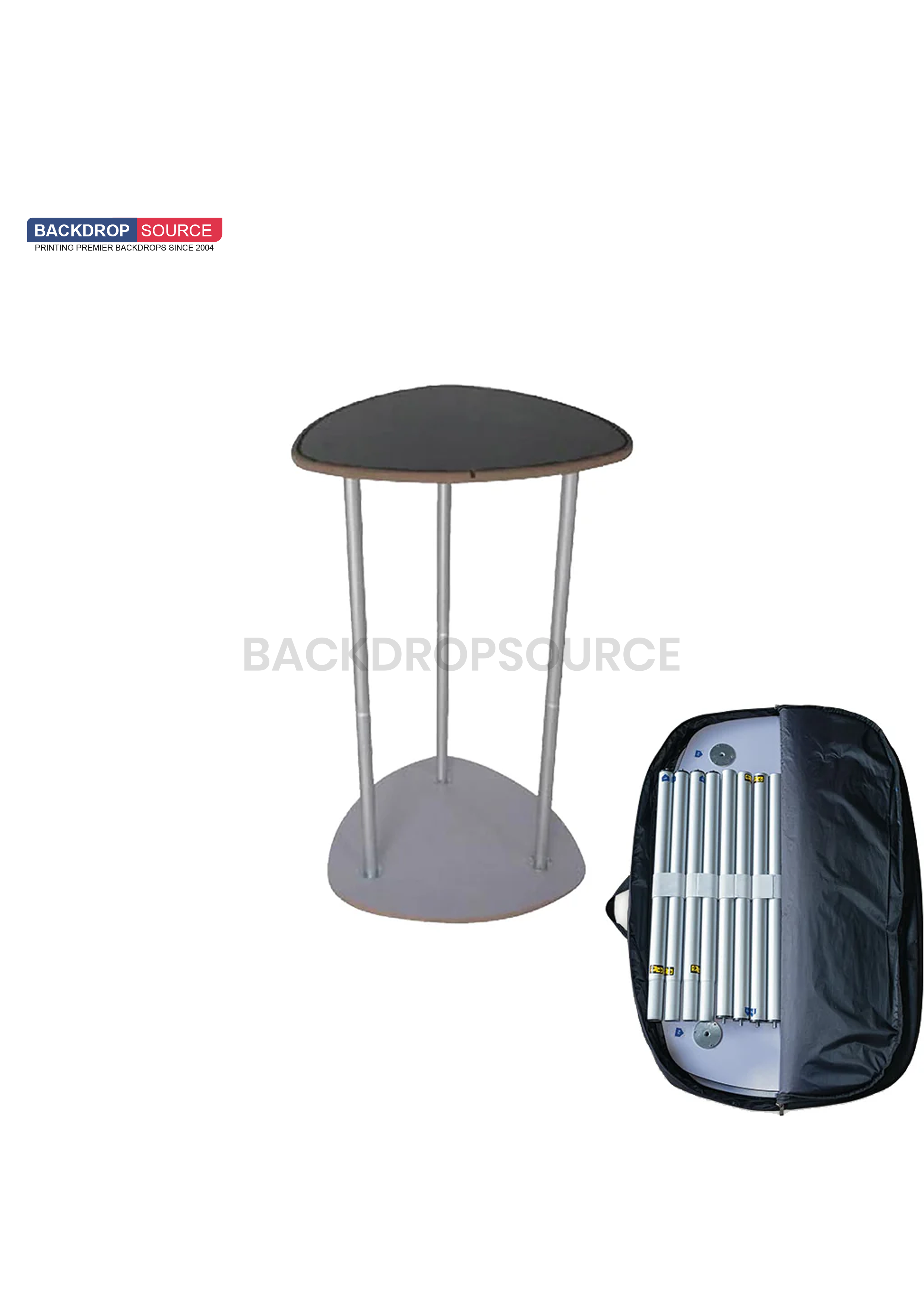 Triangle Fabric Display Counter at podium booth exhibitions, premium quality exhibition stand for events and trade shows.