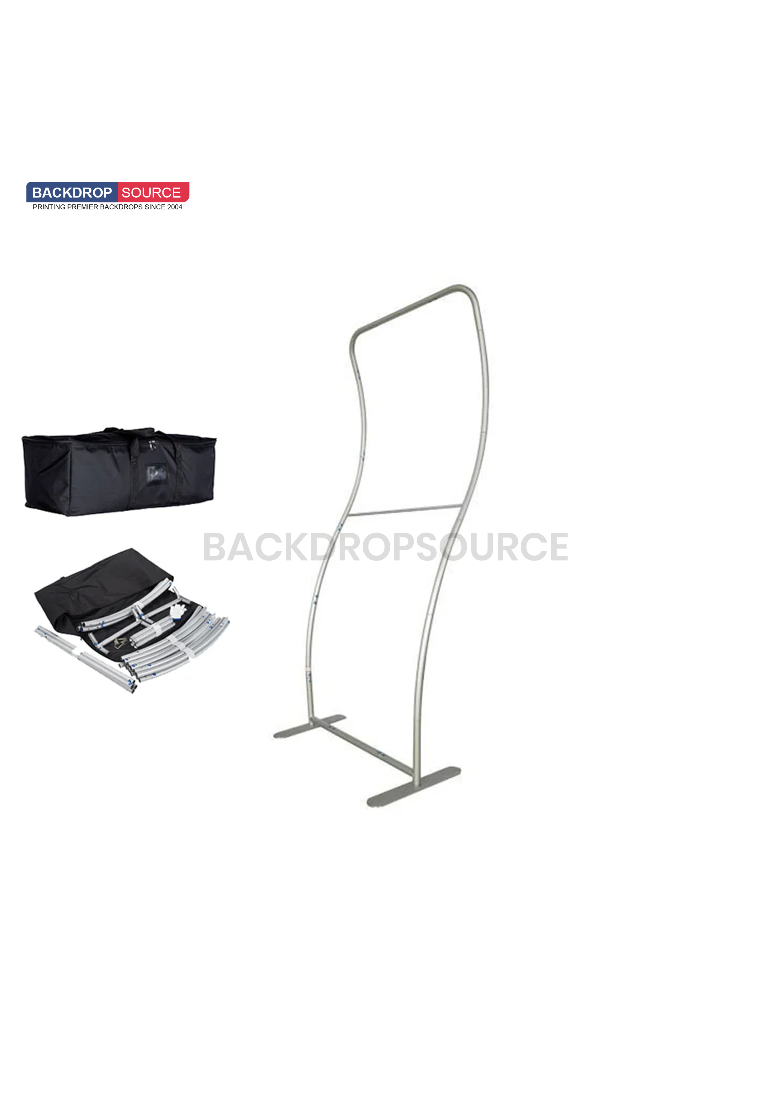 Vertical S Shape Tension Fabric Display Stands, ideal for exhibitions and trade shows, showcasing brand messages clearly.