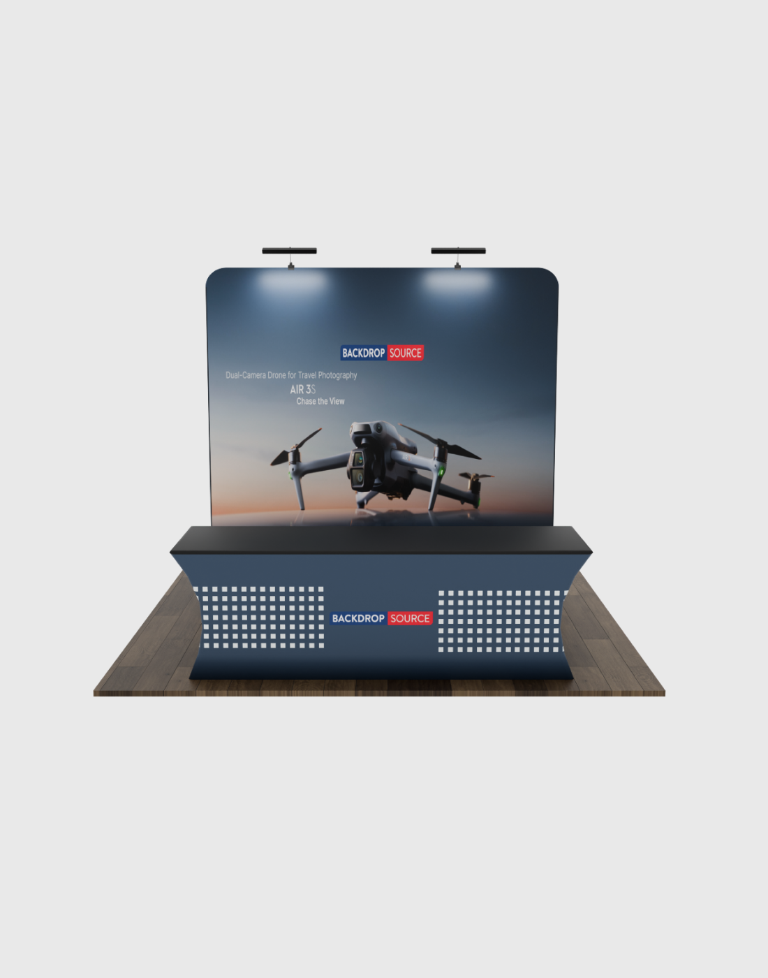 Compact 3mx3m Booth Kit with Backwall and Table Cover.