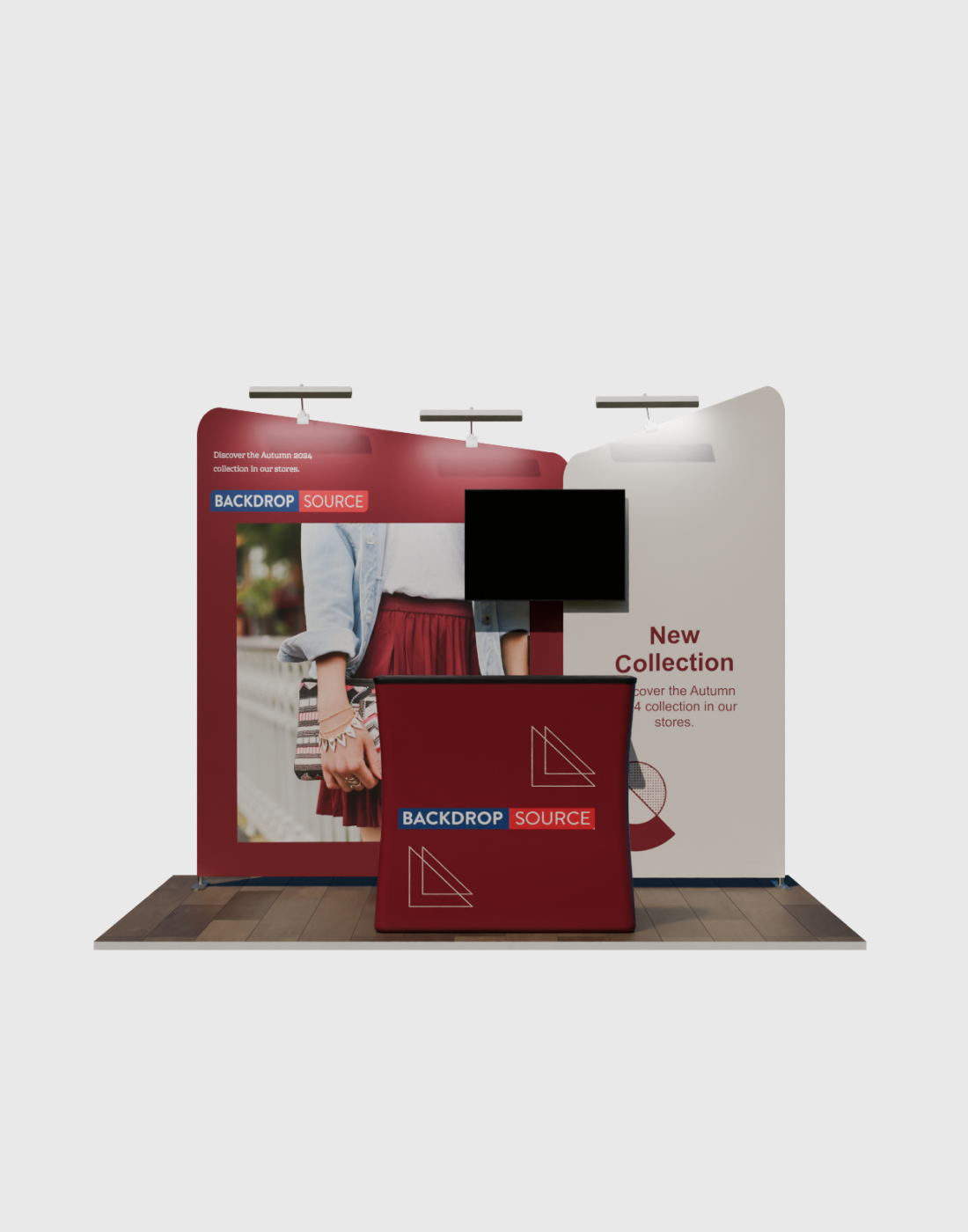 Inclined Exhibition Kit display with 3m wide booths, ideal for professional trade show and exhibition setups.