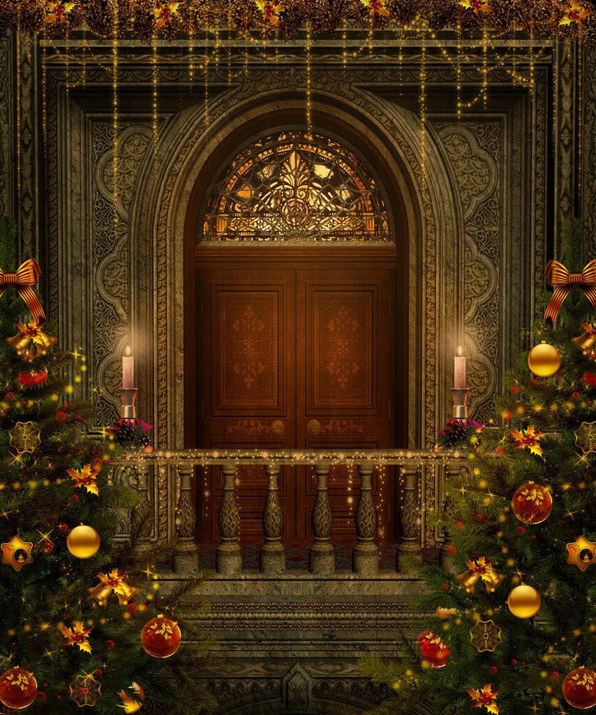 Christmas Decorated House Photo Backdrop.