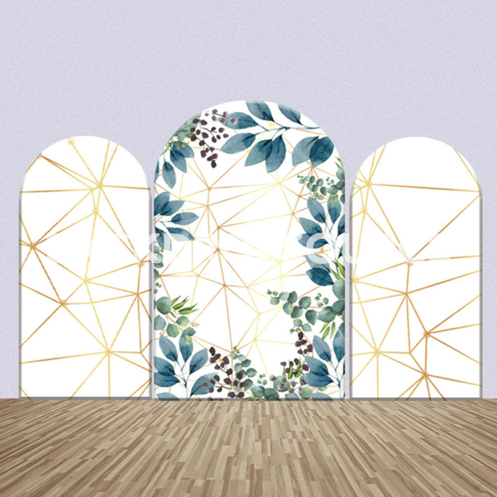 Painted Leaf & Gold Stripes Party Backdrop – Event Media Set.