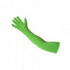 Person demonstrating chroma key technique using green gloves for seamless background removal in video production.