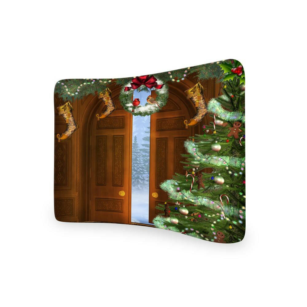Door Step Christmas  CURVED TENSION FABRIC MEDIA WALL.