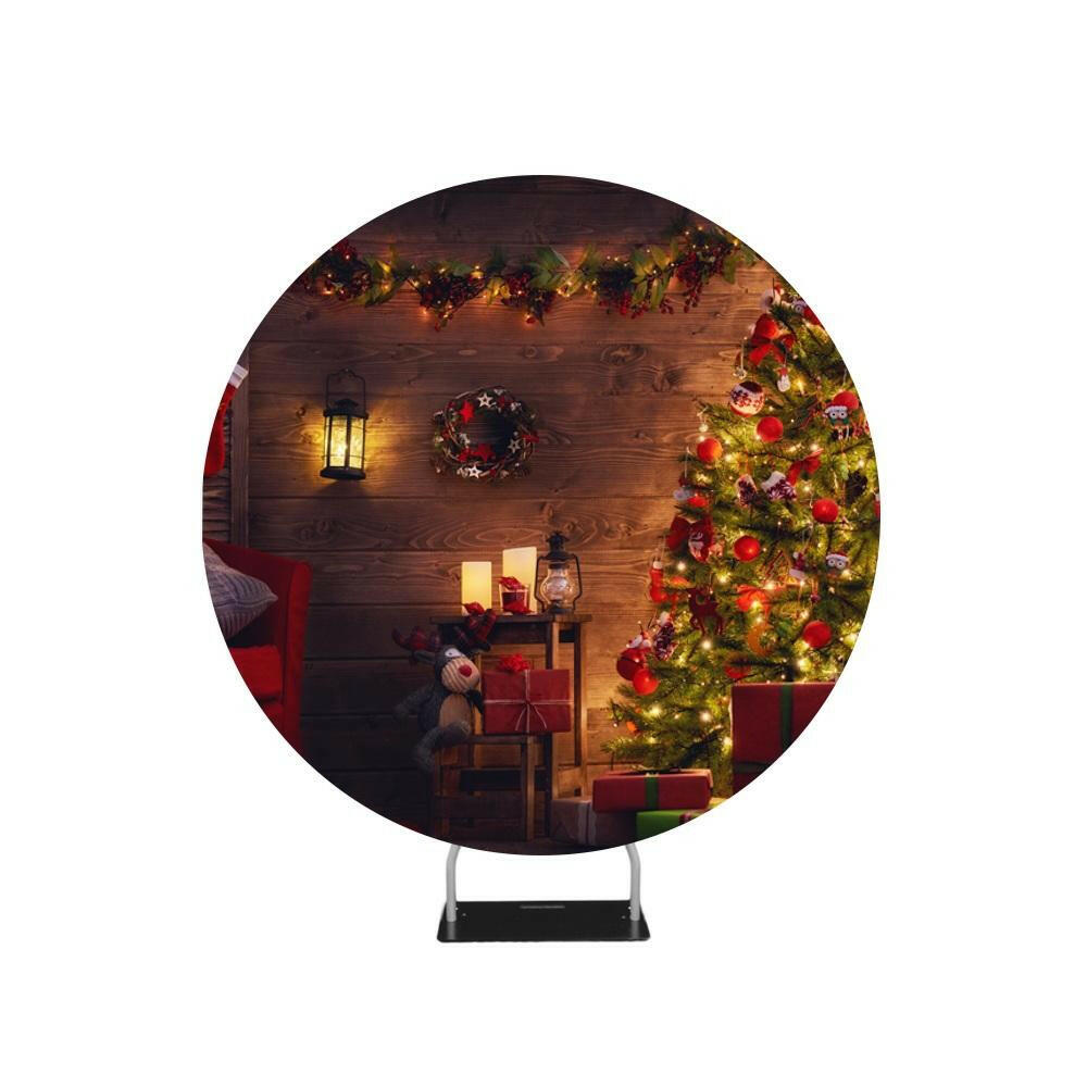 Beautiful Living Room Decorated for Christmas Circle Backdrop Stand.