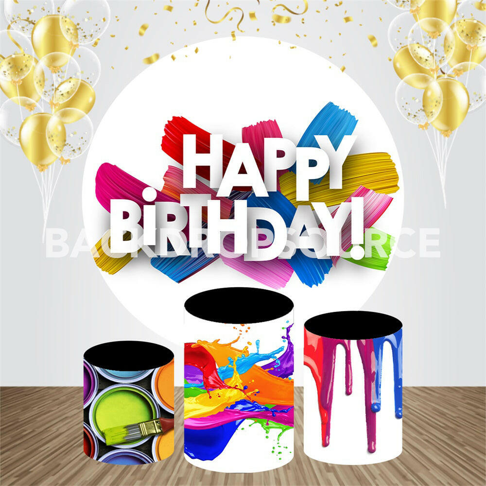Colorful Birthday Event Party Round Backdrop Kit.