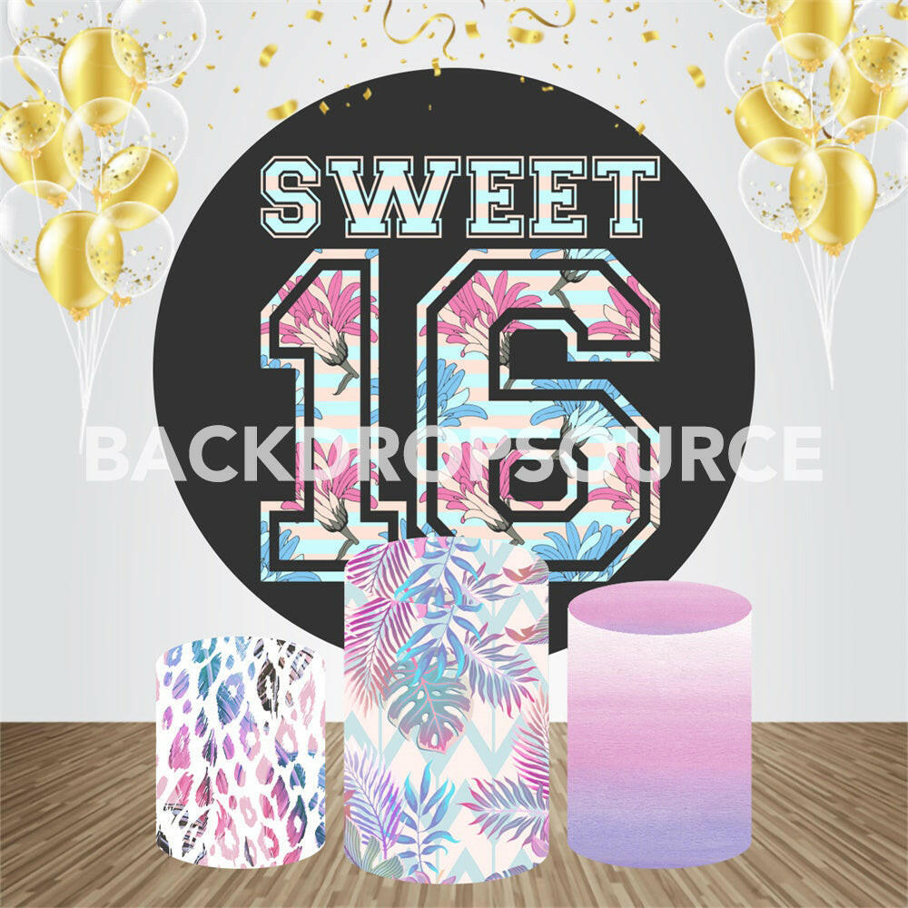 Sweet Sixteen Birthday Event Party Round Backdrop Kit.