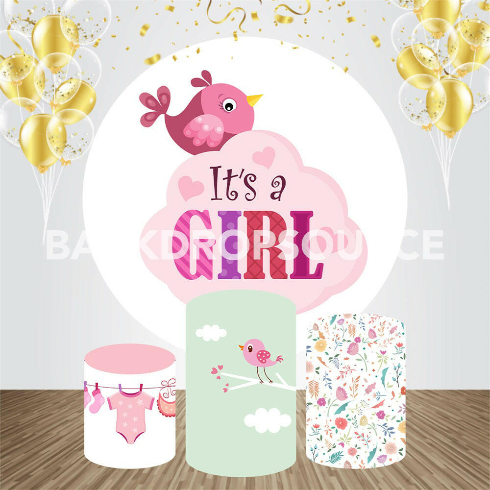 It's A Girl Baby Event Party Round Backdrop Kit.