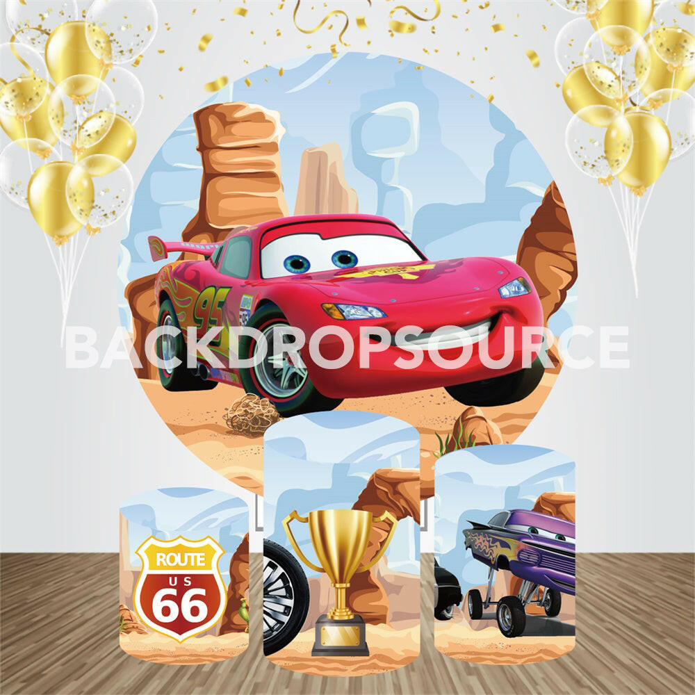 Cars Cartoon Themed Event Party Round Backdrop Kit.
